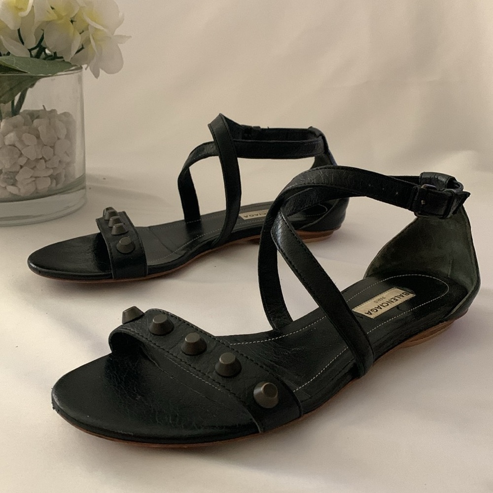 BALENCIAGA Gunmetal Studded Sandal